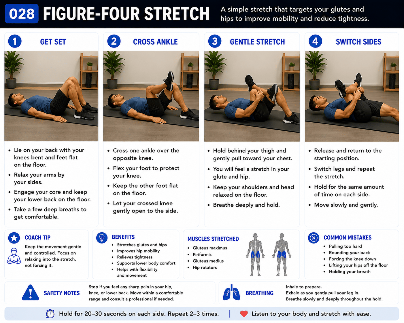 Figure-Four Stretch exercise guide