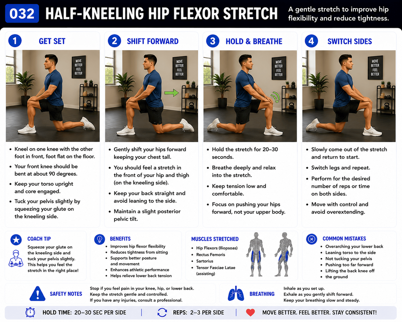 Half-Kneeling Hip Flexor Stretch exercise guide