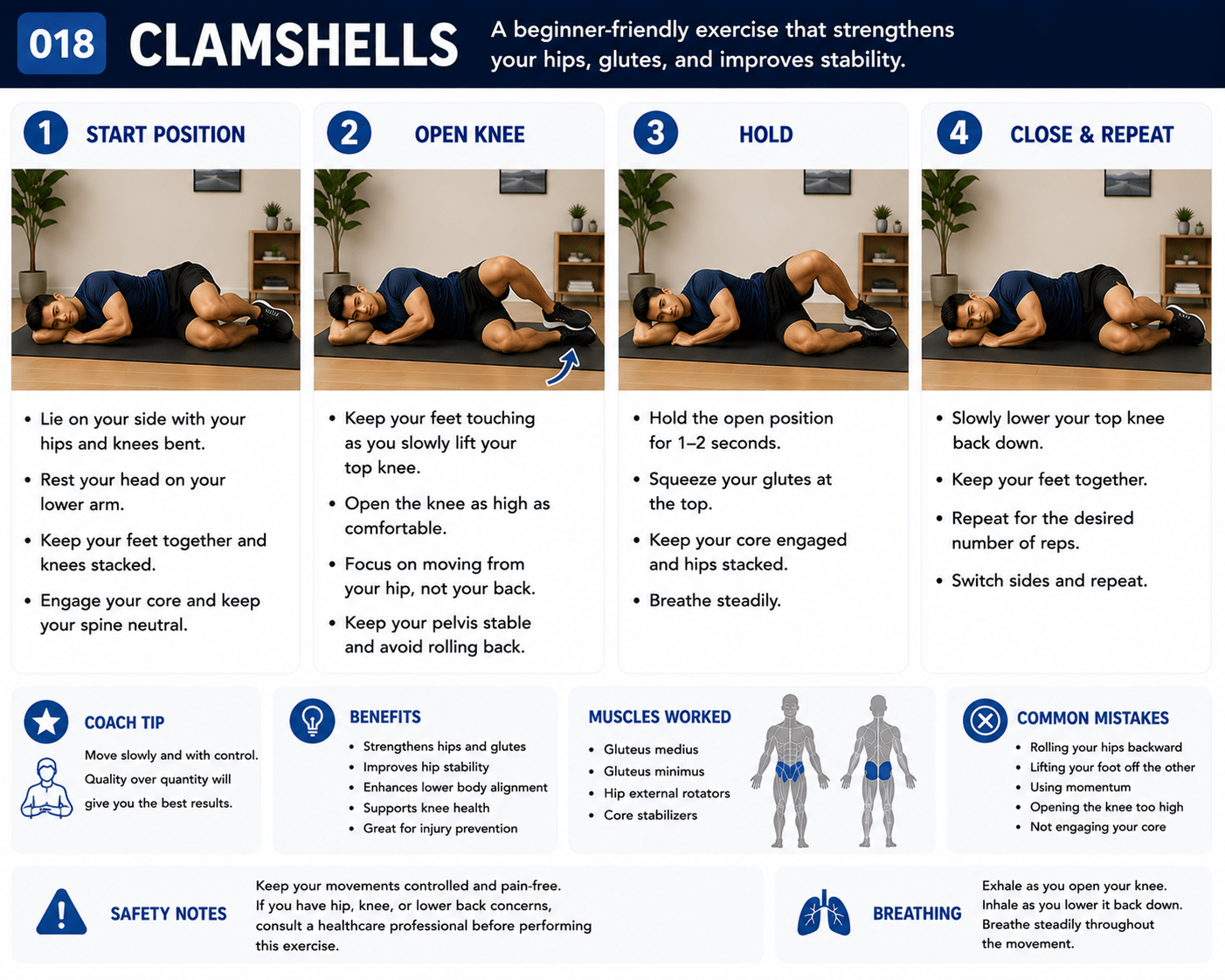 Clamshells exercise guide